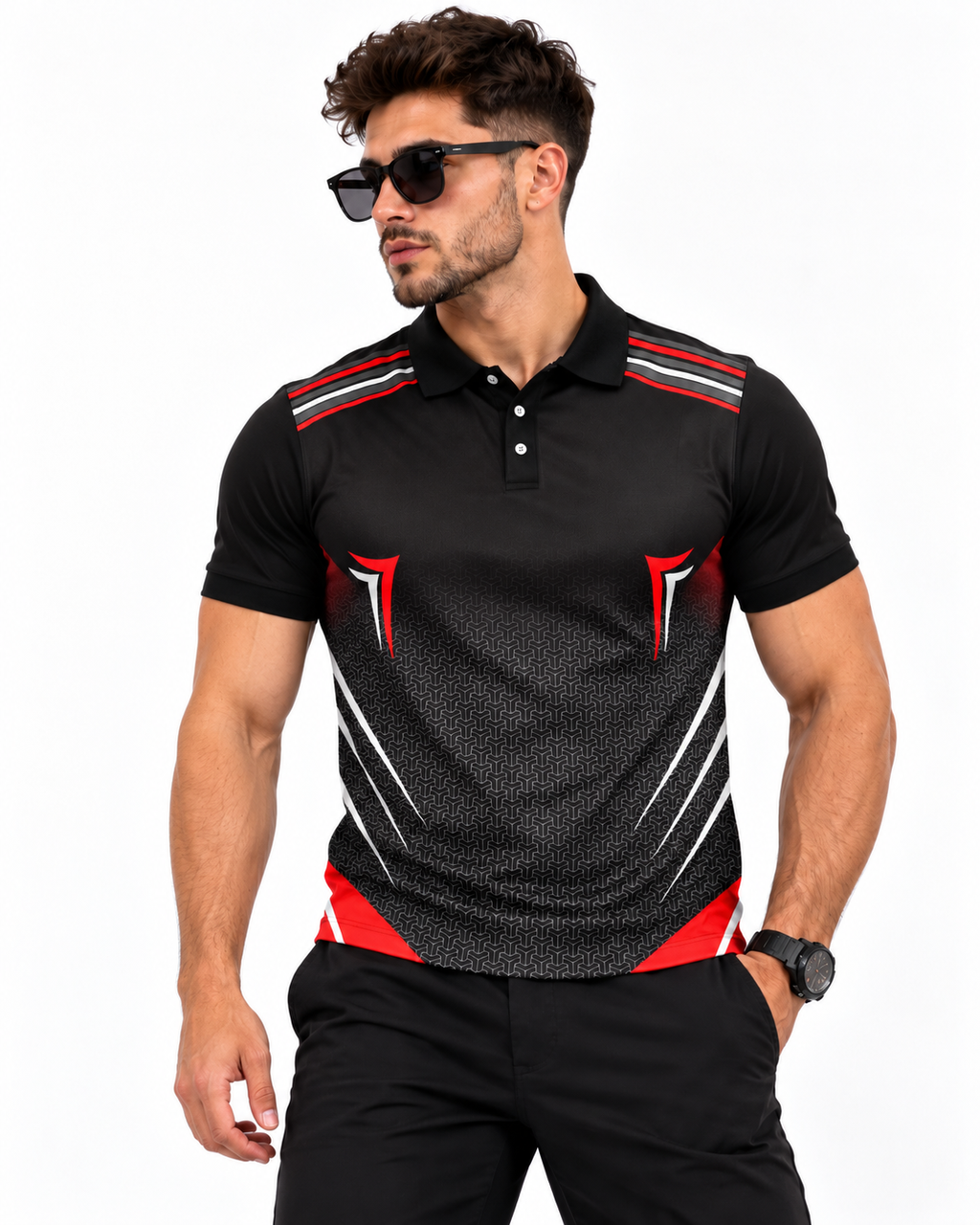 Warmbull B164 Black Red Poly Blend Polo T-Shirt | S-3XL