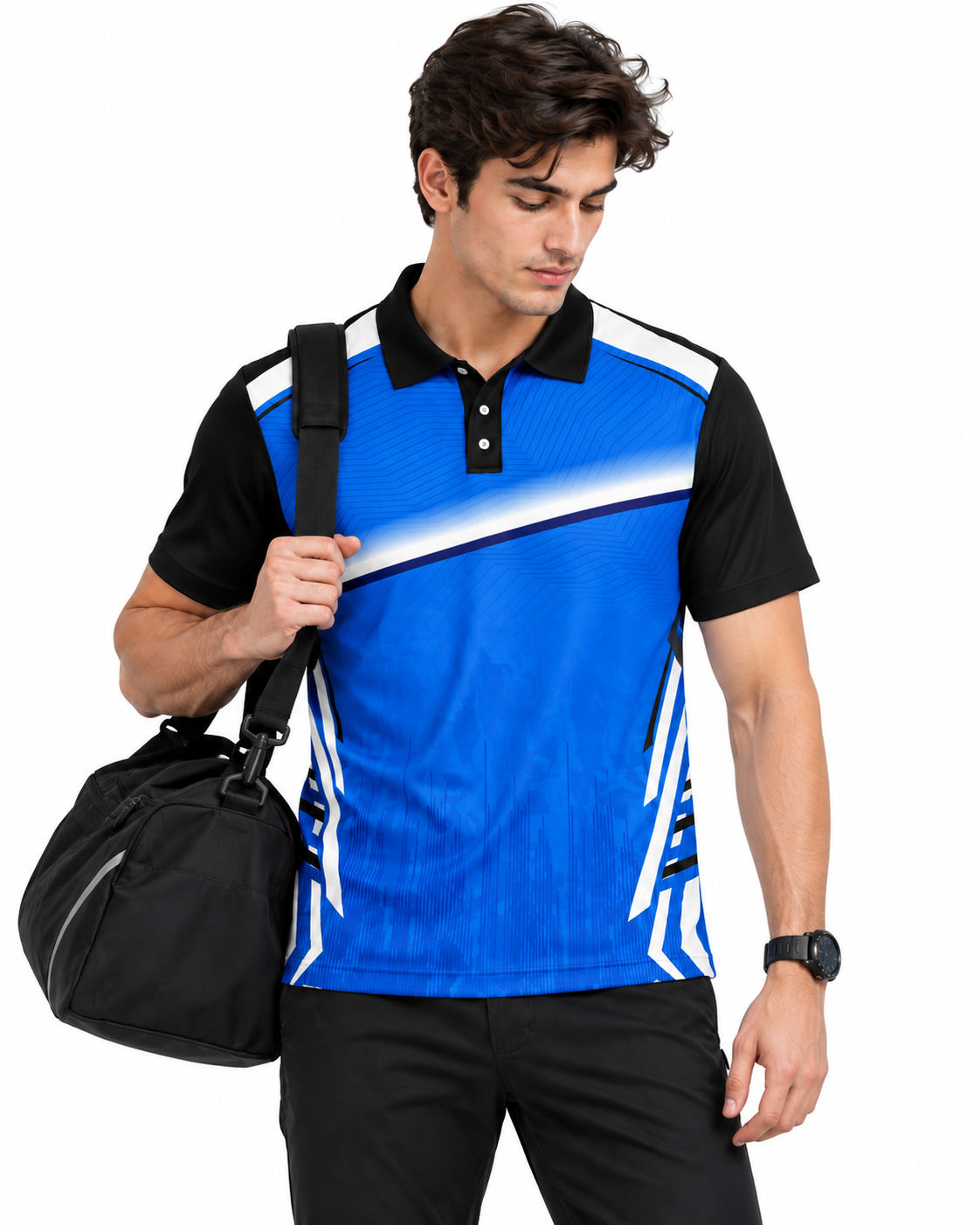Warmbull B197 Royal Blue Black Poly Blend Polo T-Shirt | S-3XL