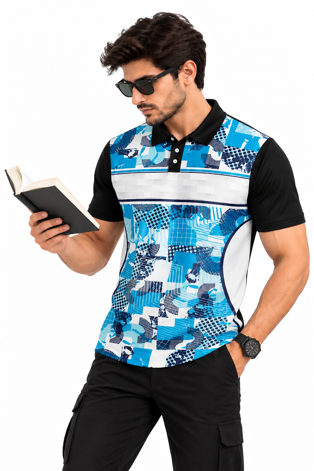 Warmbull B213 Aqua White Black Poly Blend Polo T-Shirt | S-3XL