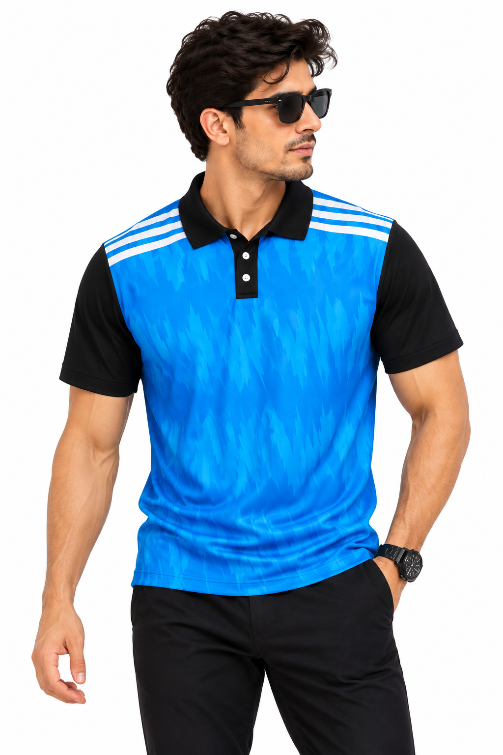 Warmbull B206 Sky Blue Black Poly Blend Polo T-Shirt | S-3XL