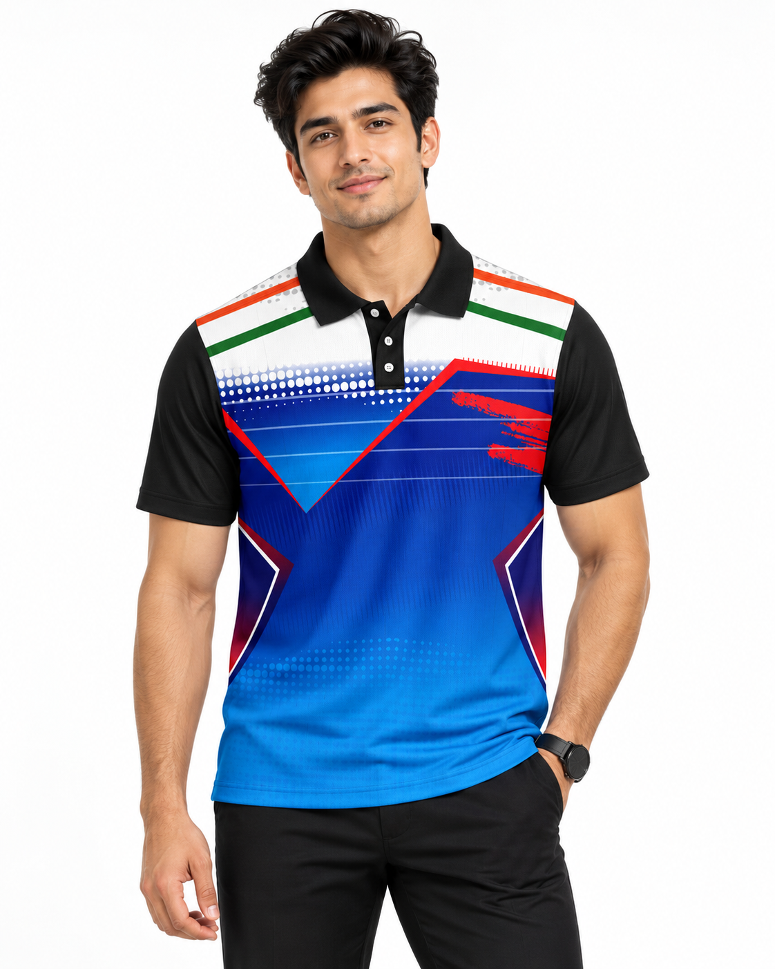 Warmbull B424 Blue Tricolor Poly Blend Polo T-Shirt | S-3XL