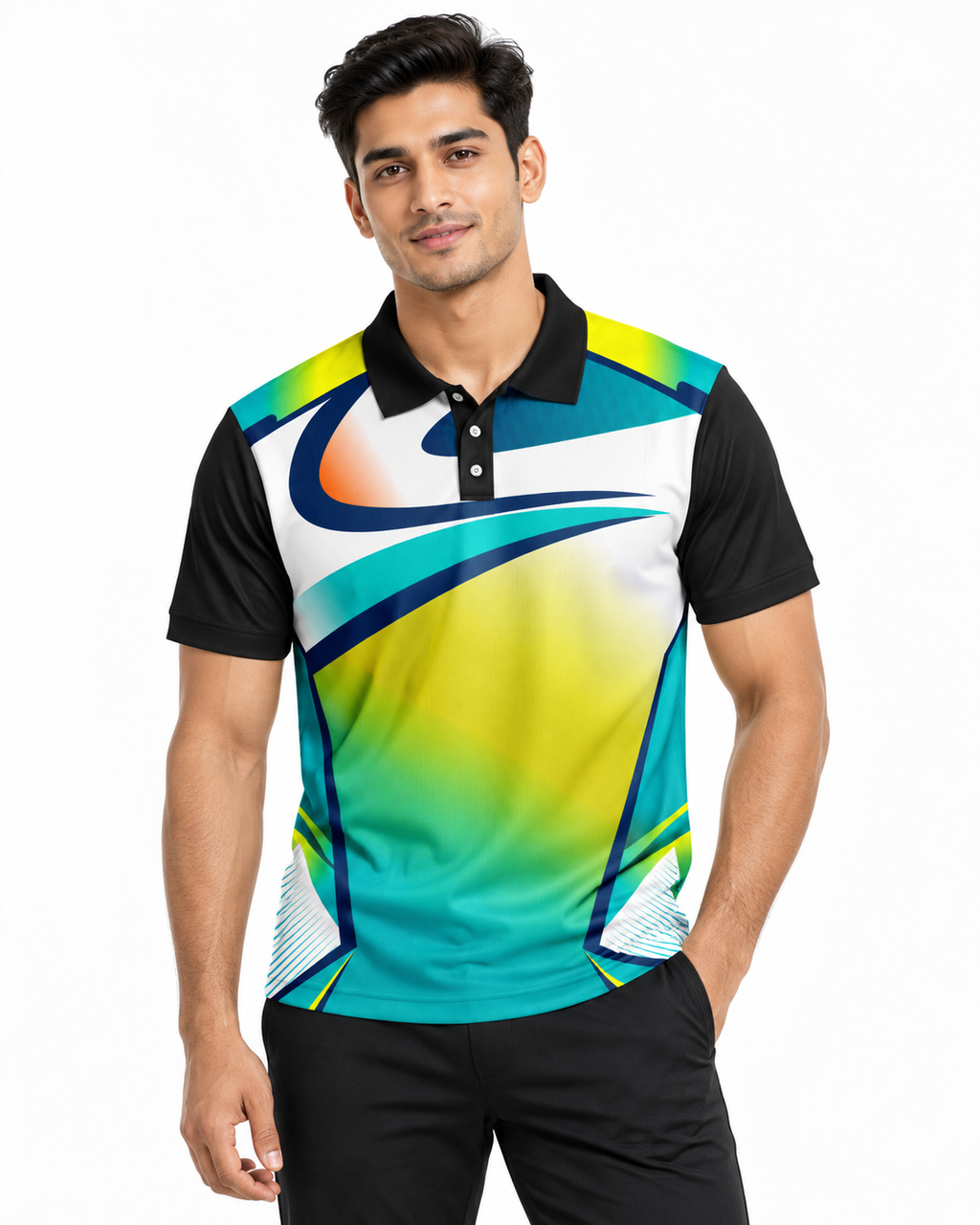Warmbull B421 Teal Lime White Poly Blend Polo T-Shirt | S-3XL