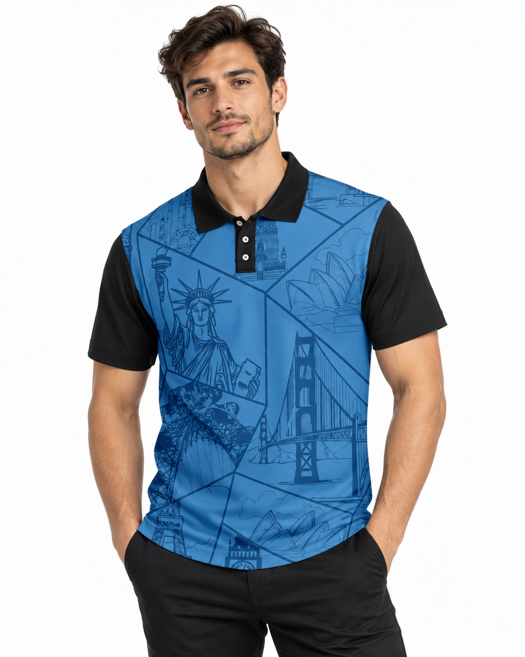 Warmbull Men's Blue Black Poly Blend Polo T-Shirt | S-3XL