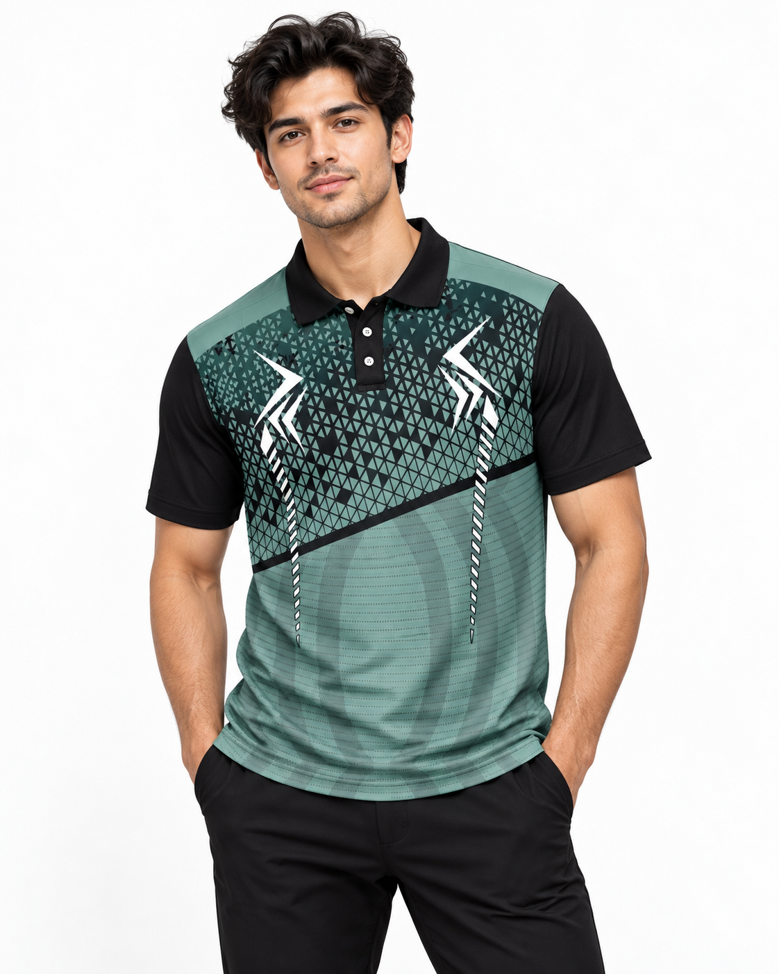 Warmbull B158 Sage Green Black Poly Blend Polo T-Shirt | S-3XL