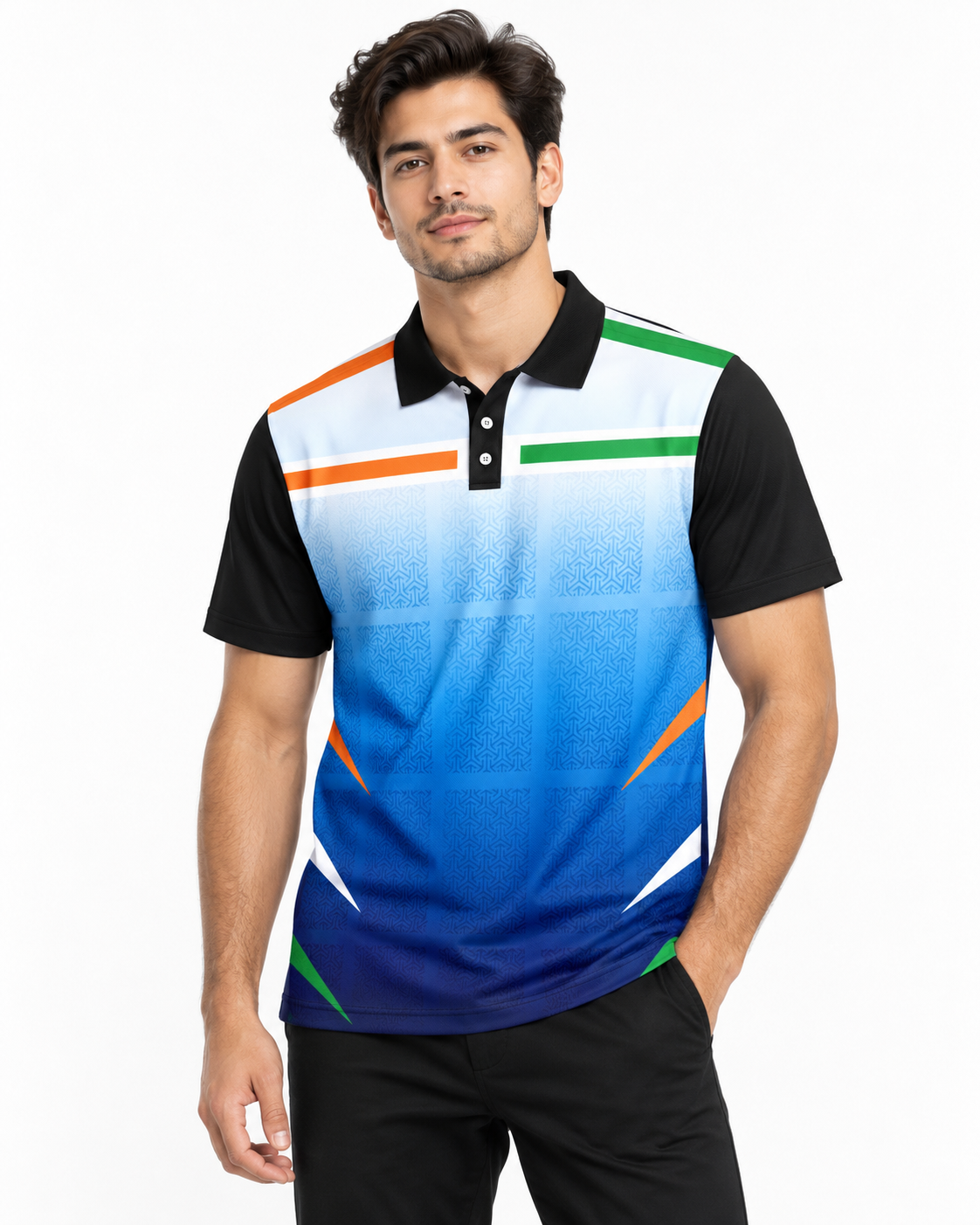 Warmbull Men's Blue Tricolor Poly Blend Polo T-Shirt | S-3XL