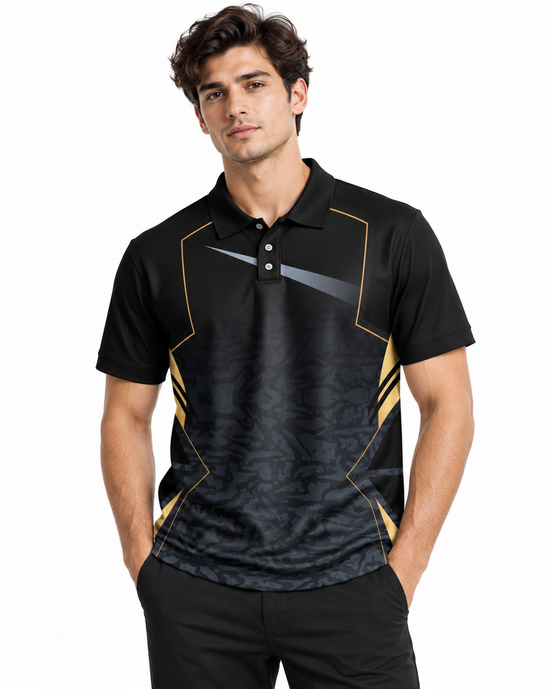 Warmbull B156 Black Gold Poly Blend Polo T-Shirt | S-3XL