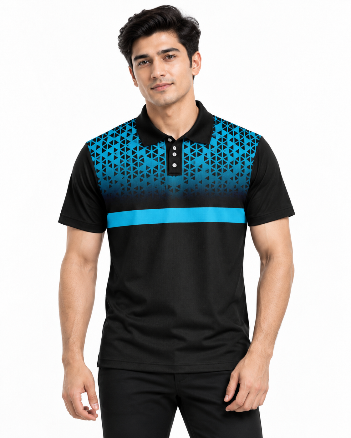 Warmbull B218 Black & Blue Geometric Poly Blend Polo T-Shirt for Men | S-3XL