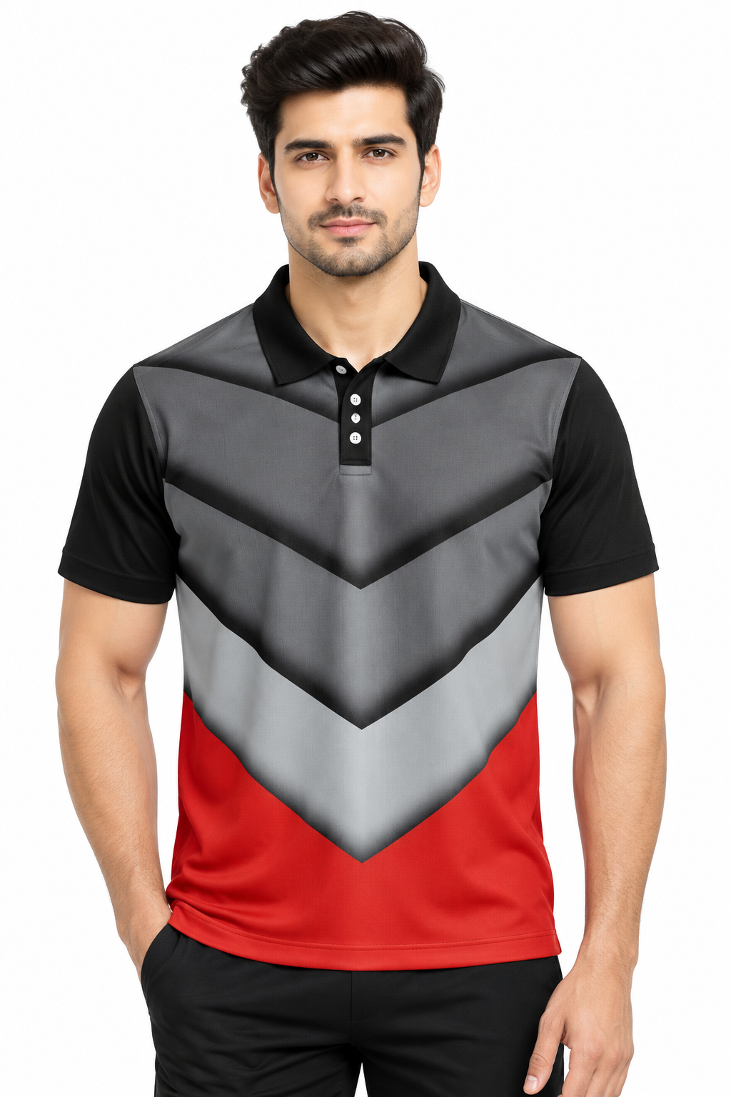 B409 Men's Black Grey Red Polo T-Shirt | Jalaram Sports