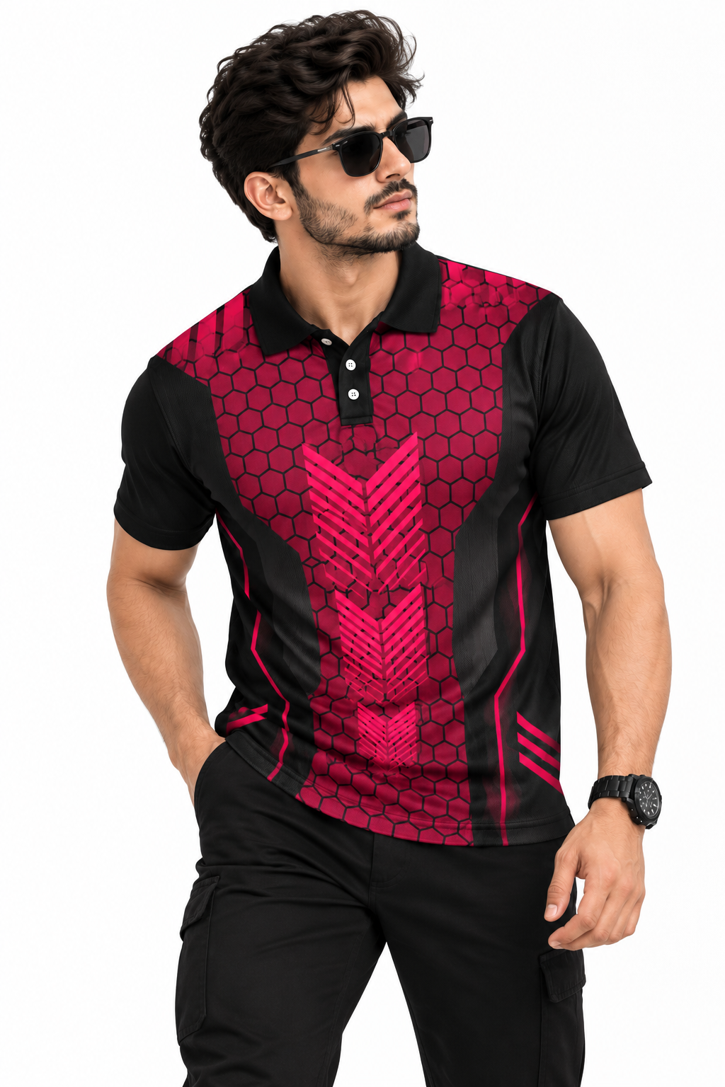 Warmbull Hexa Strike B209 Maroon & Black Poly Blend Polo T-Shirt