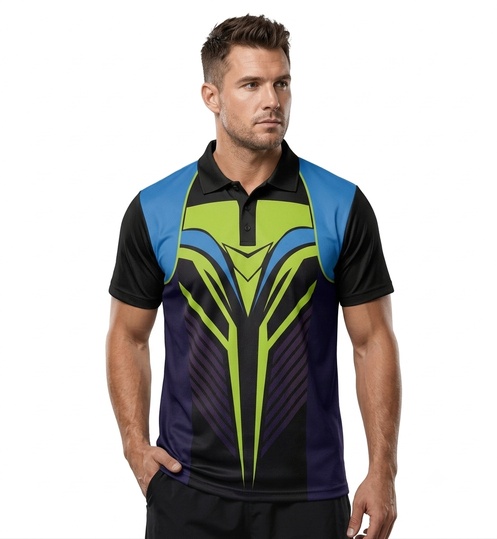 B412 Men's Black, Blue & Green Polo Sports T-Shirt