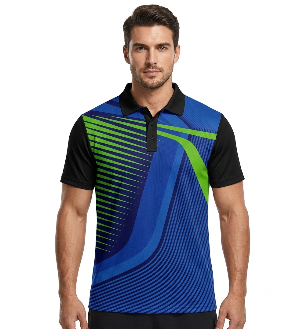 B404 Men's Blue, Green & Black Polo Sports T-Shirt