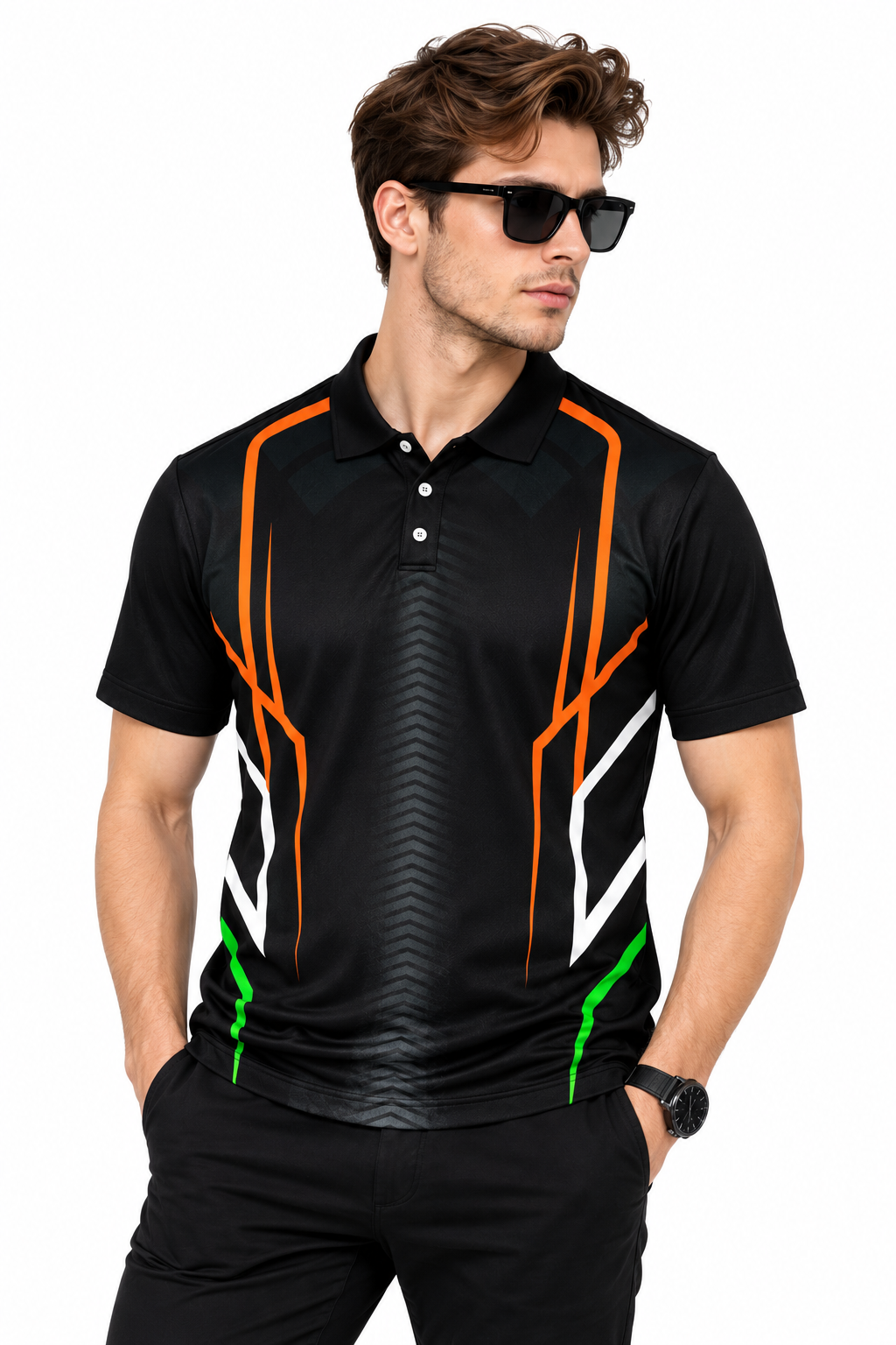 Warmbull B402 Black Orange Green Poly Blend Polo T-Shirt | S-3XL