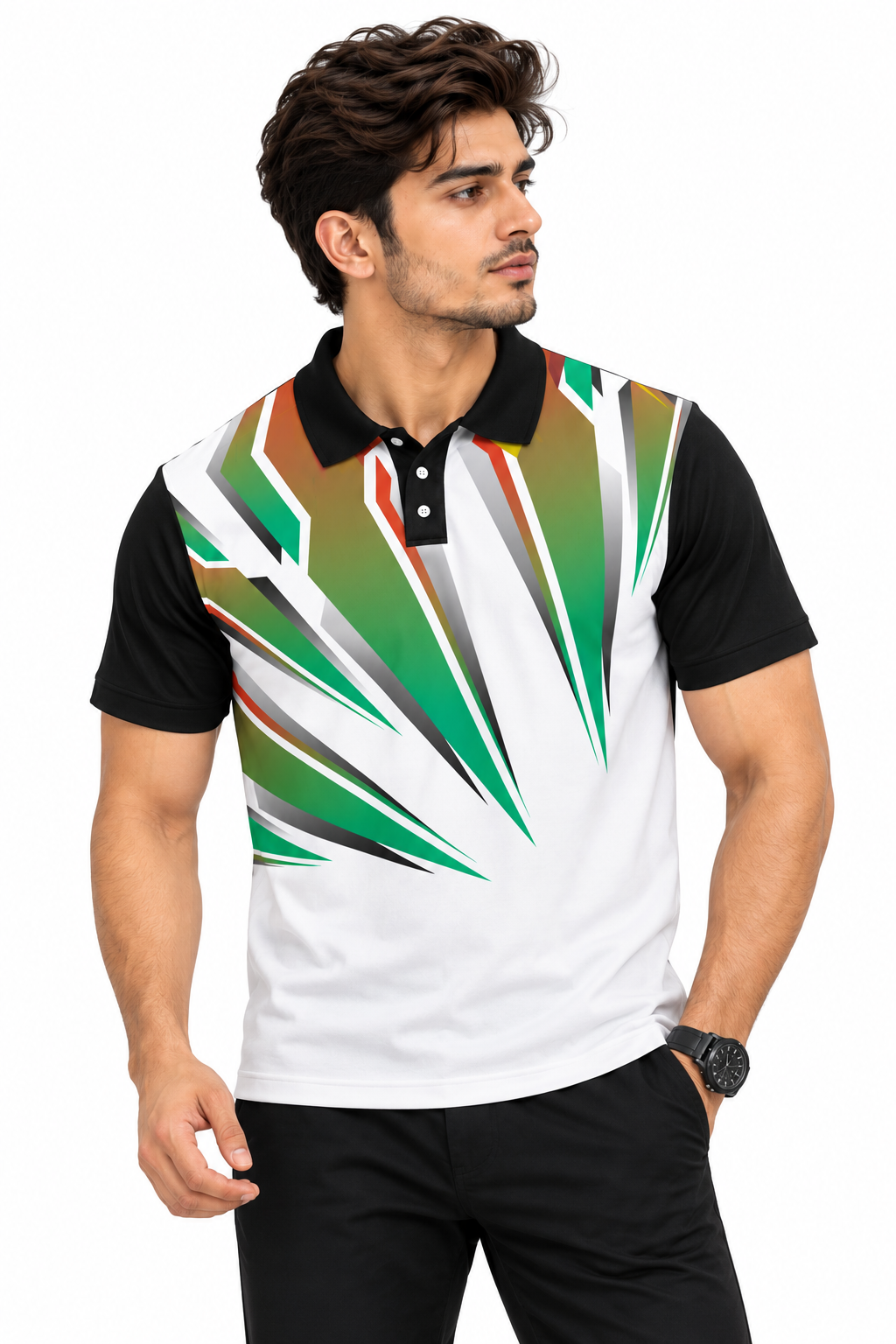 Warmbull White Green Black Poly Blend Polo T-Shirt | S-3XL