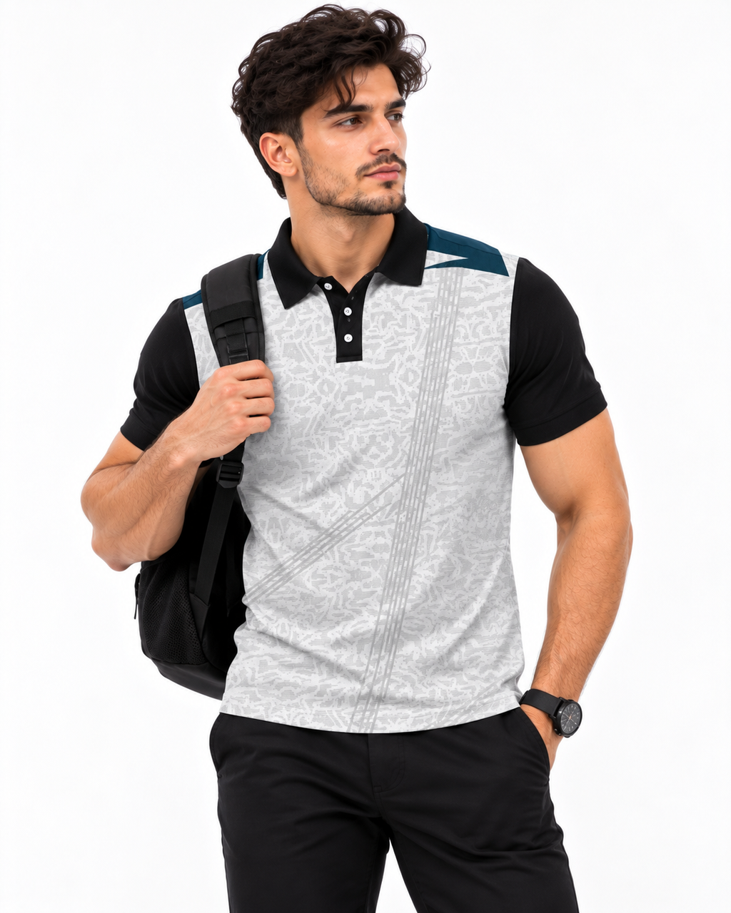 Warmbull B161 White Black Poly Blend Polo T-Shirt | S-3XL