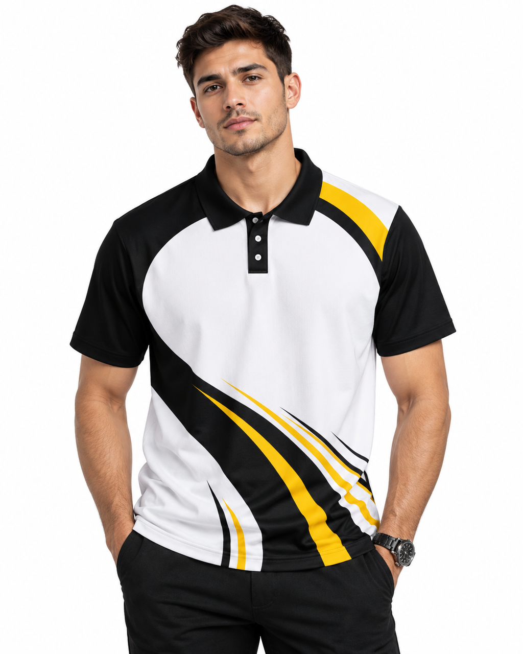 Warmbull Men's Black White Yellow Poly Blend Polo T-Shirt | S-5XL