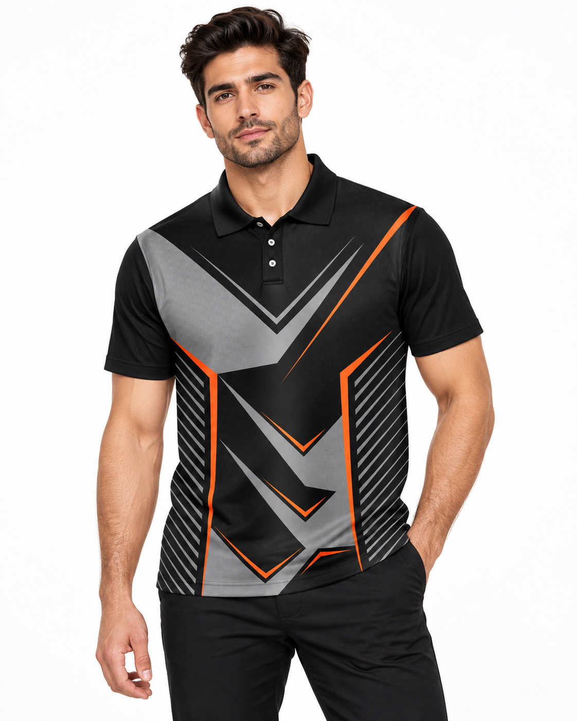 Warmbull B210 Black Grey Orange Poly Blend Polo T-Shirt | S-3XL