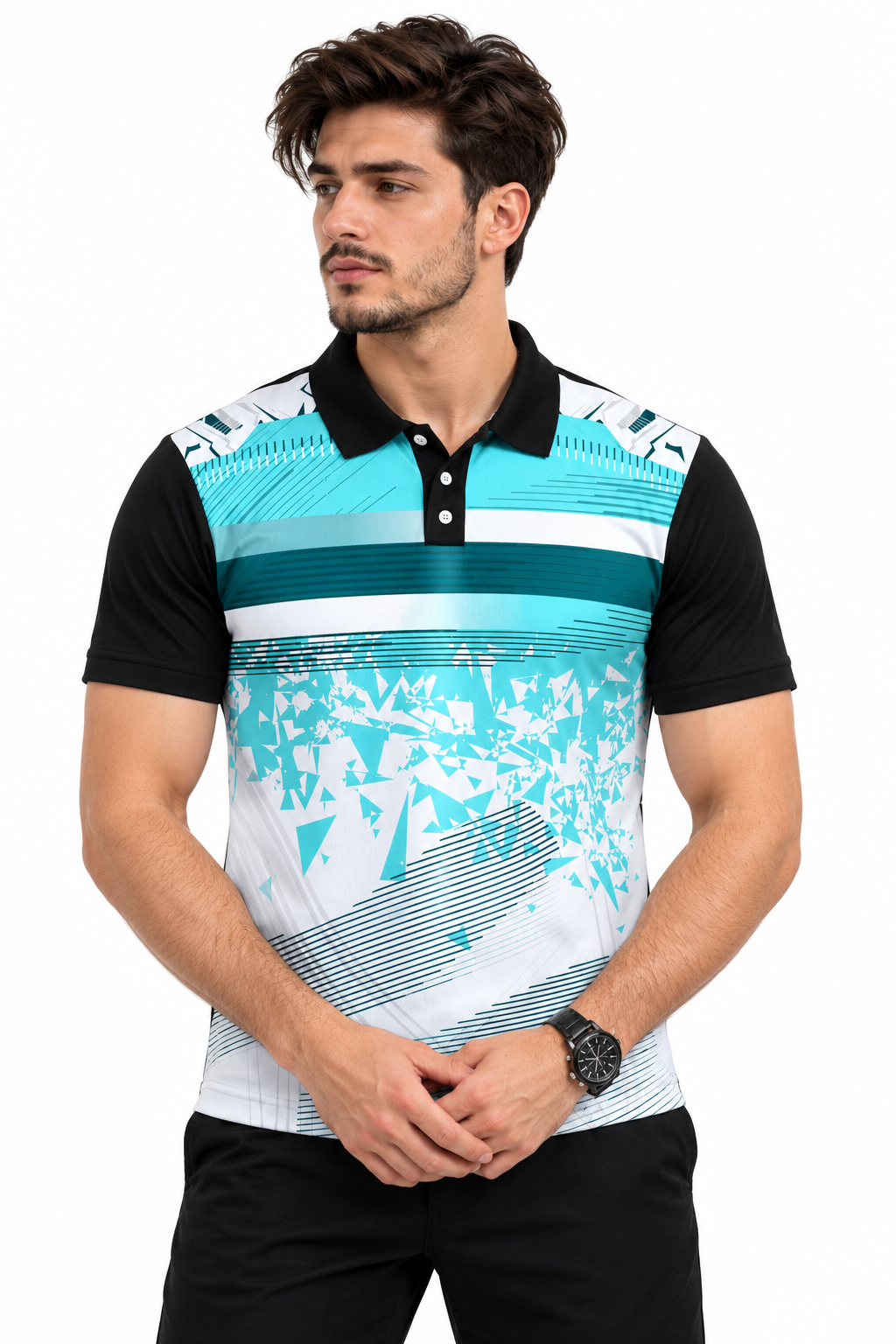 Warmbull Aqua Blue White Poly Blend Polo T-Shirt for Men | S-3XL