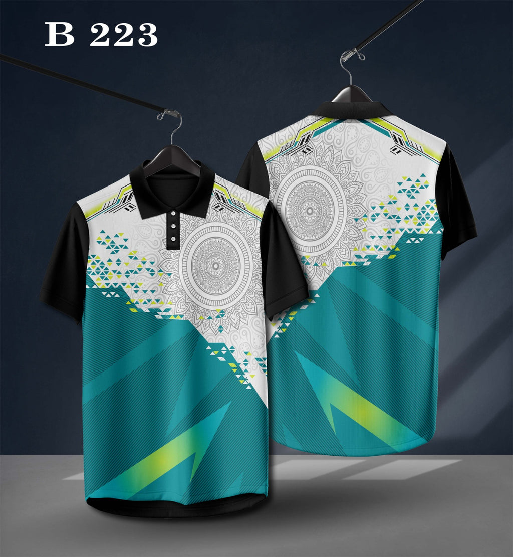 Warmbull B223 Teal White Mandala Poly Blend Polo T-Shirt | S-3XL