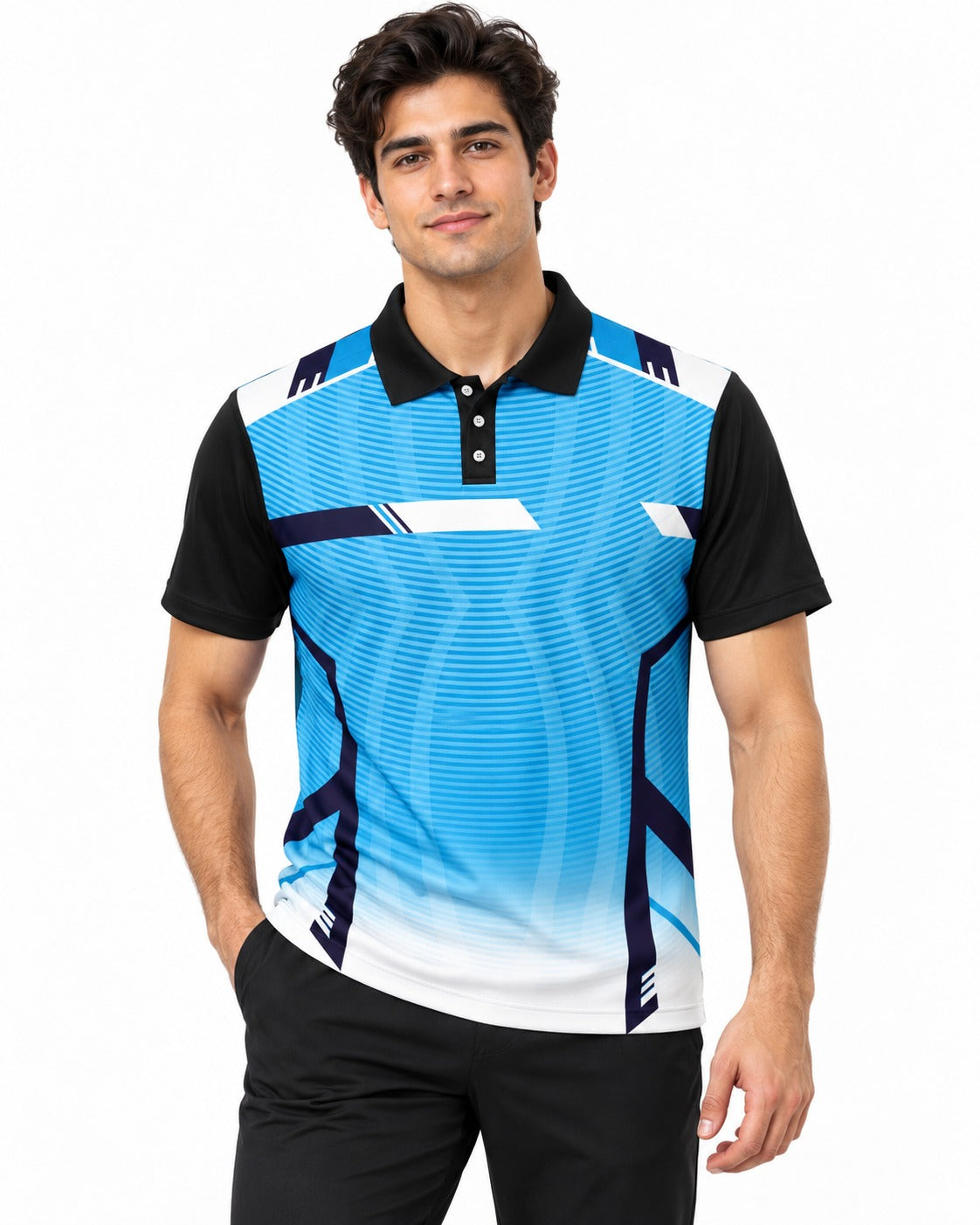Warmbull Men's Blue Black Poly Blend Polo T-Shirt | S-3XL