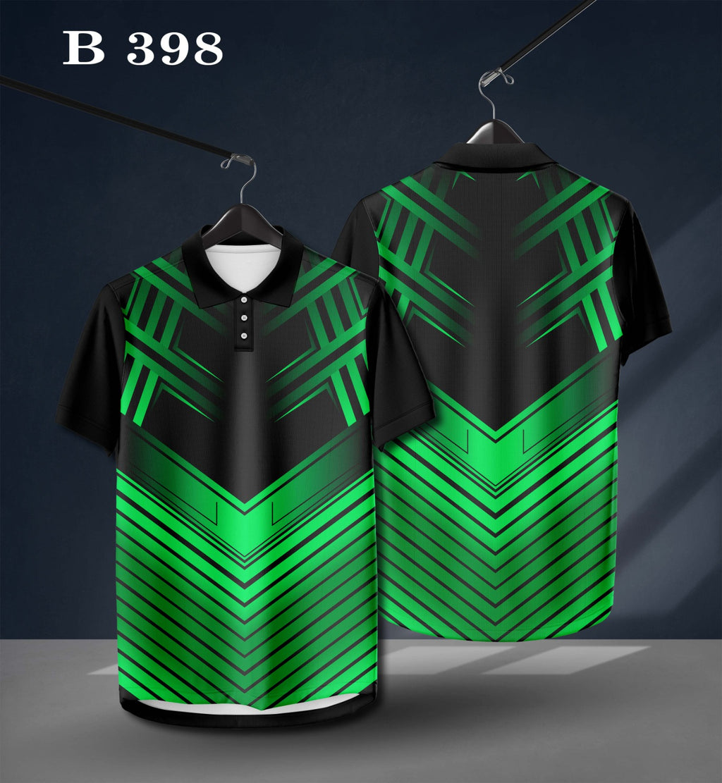 Warmbull B398 Black Green Geometric Poly Blend Polo T-Shirt | S-3XL