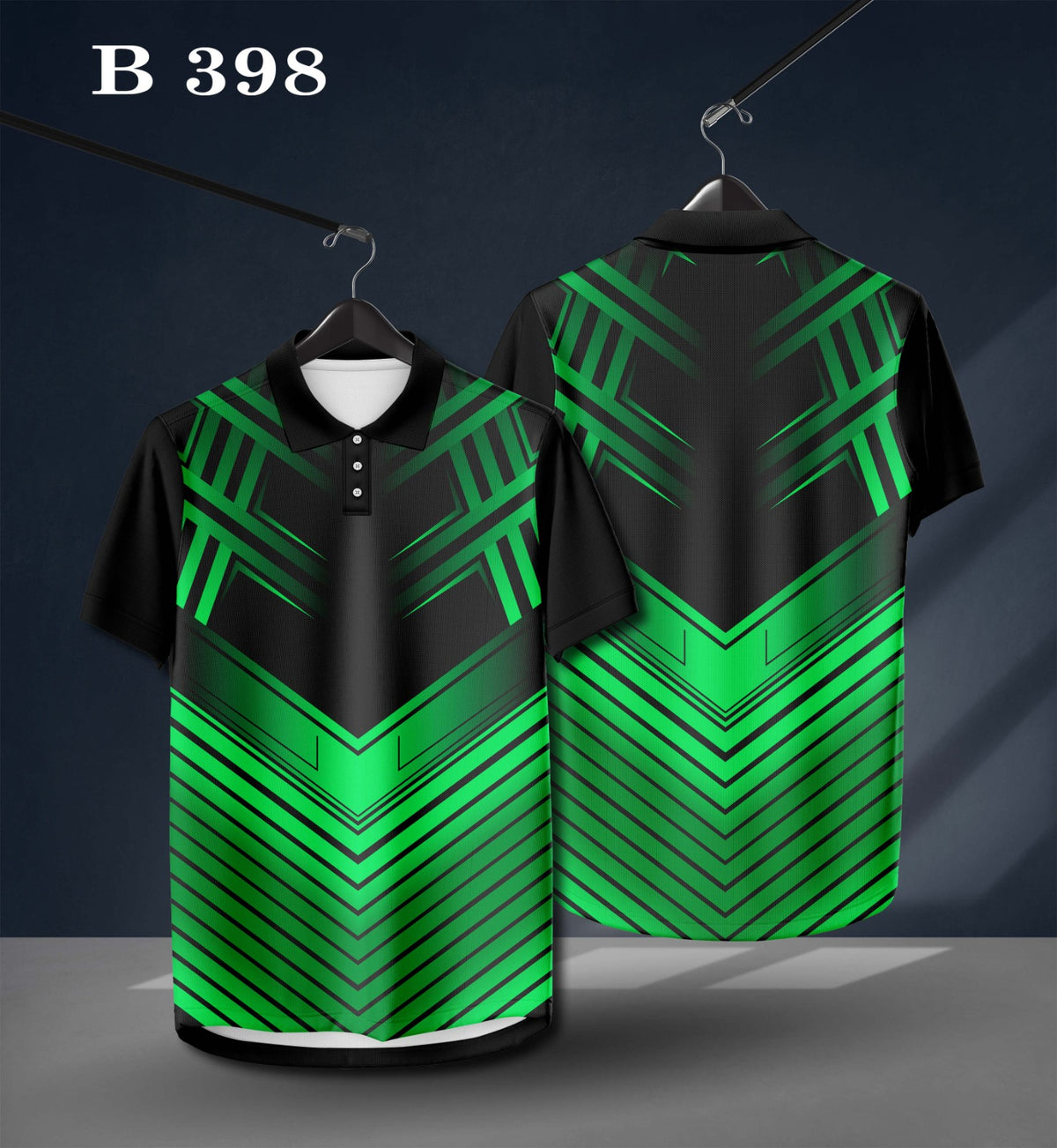 Warmbull B398 Black Green Geometric Poly Blend Polo T-Shirt | S-3XL
