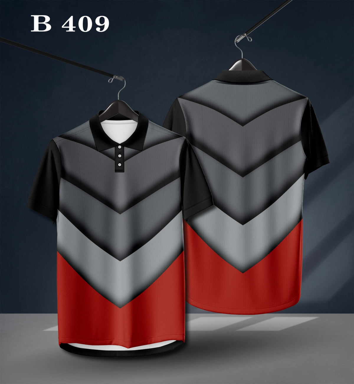 B409 Men's Black Grey Red Polo T-Shirt | Jalaram Sports