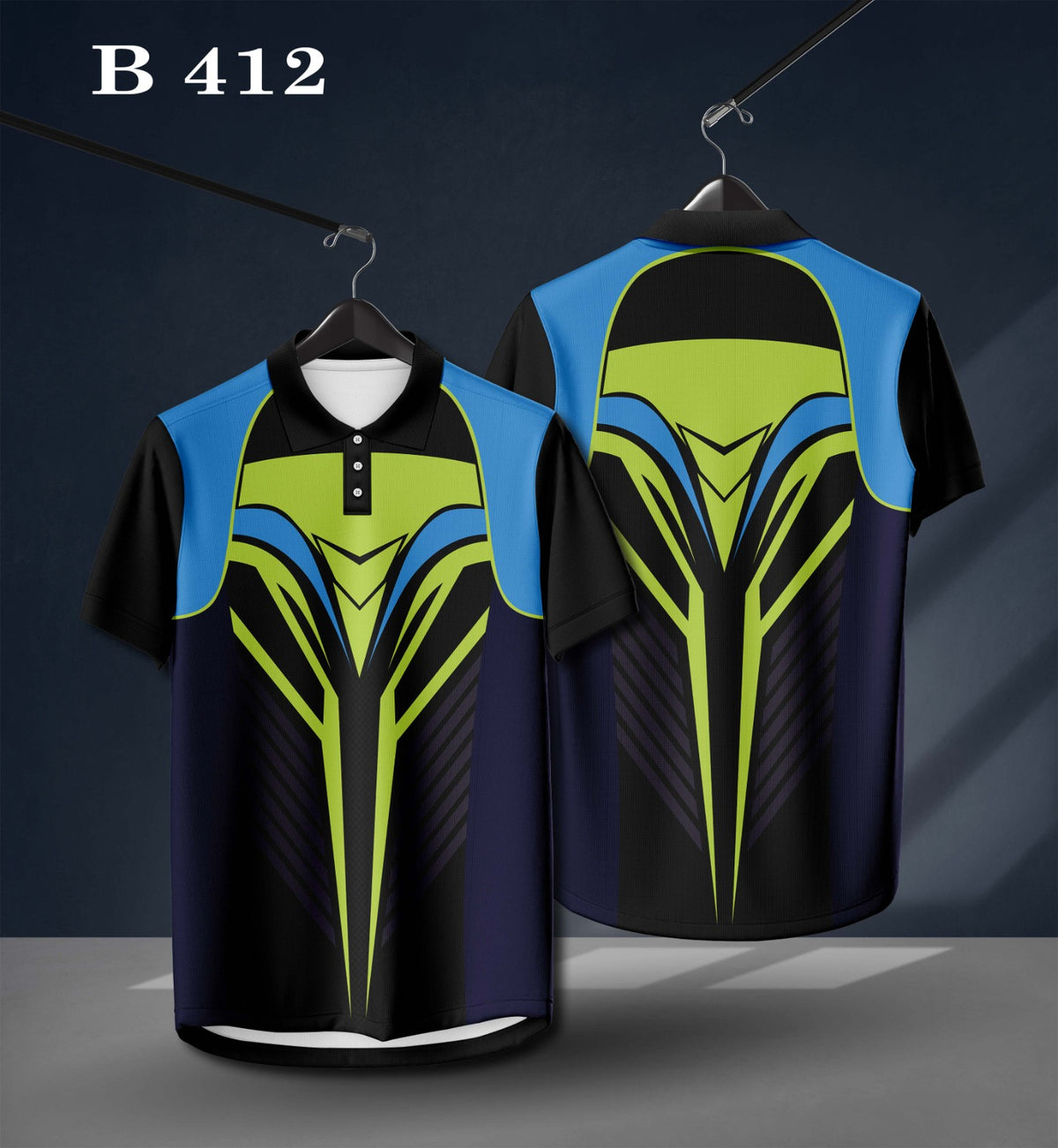 B412 Men's Black, Blue & Green Polo Sports T-Shirt