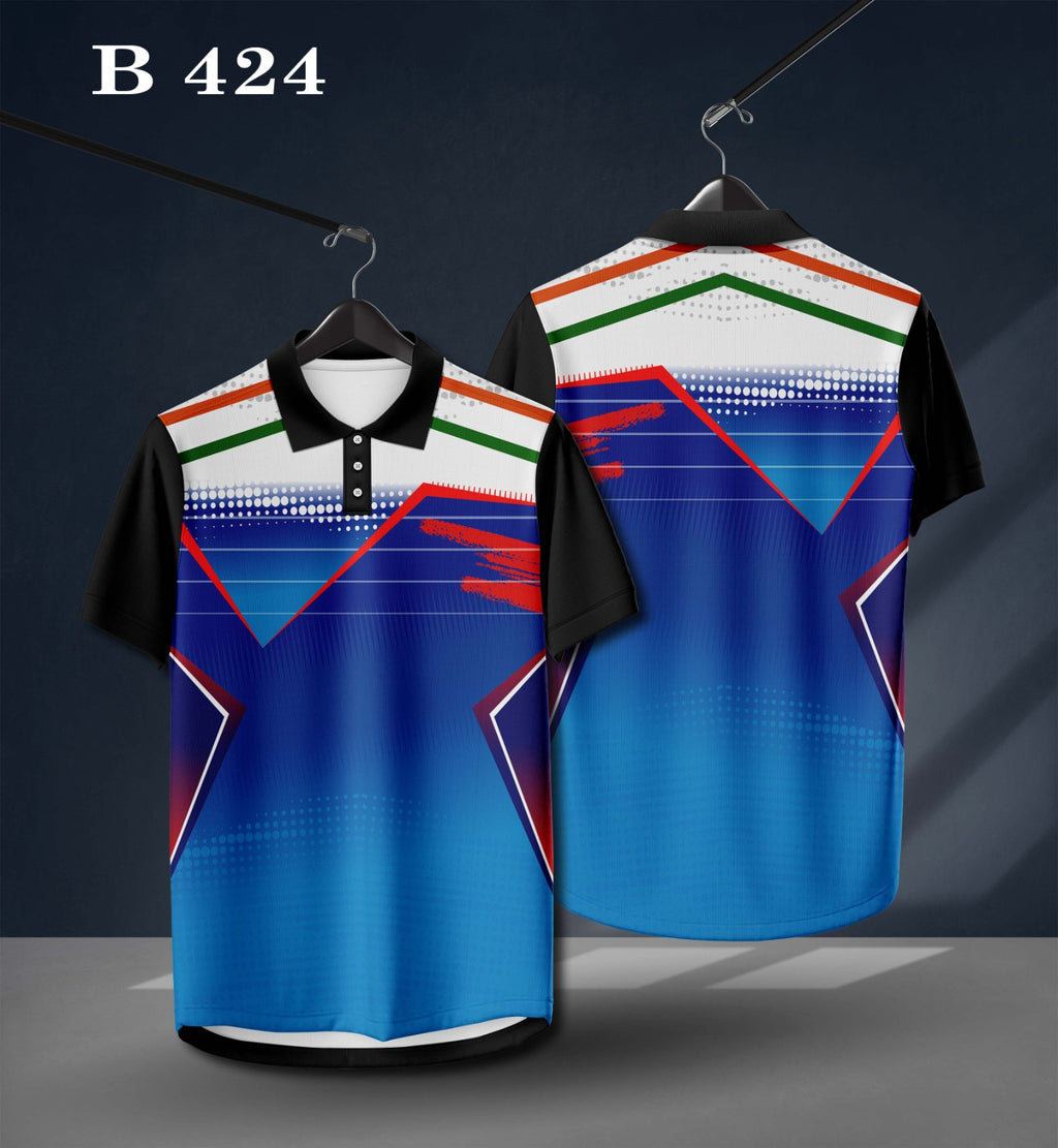 Warmbull B424 Blue Tricolor Poly Blend Polo T-Shirt | S-3XL