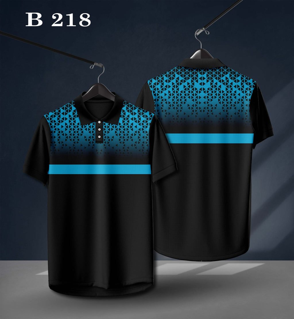 Warmbull B218 Black & Blue Geometric Poly Blend Polo T-Shirt for Men | S-3XL