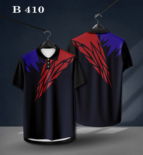 B 410 Graphic Polo Shirt | Red, Blue & Black Casual Polo